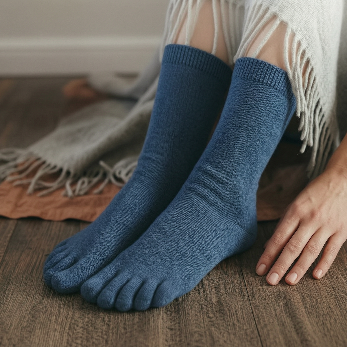 WARM MID-CALF Navy five-toe socks