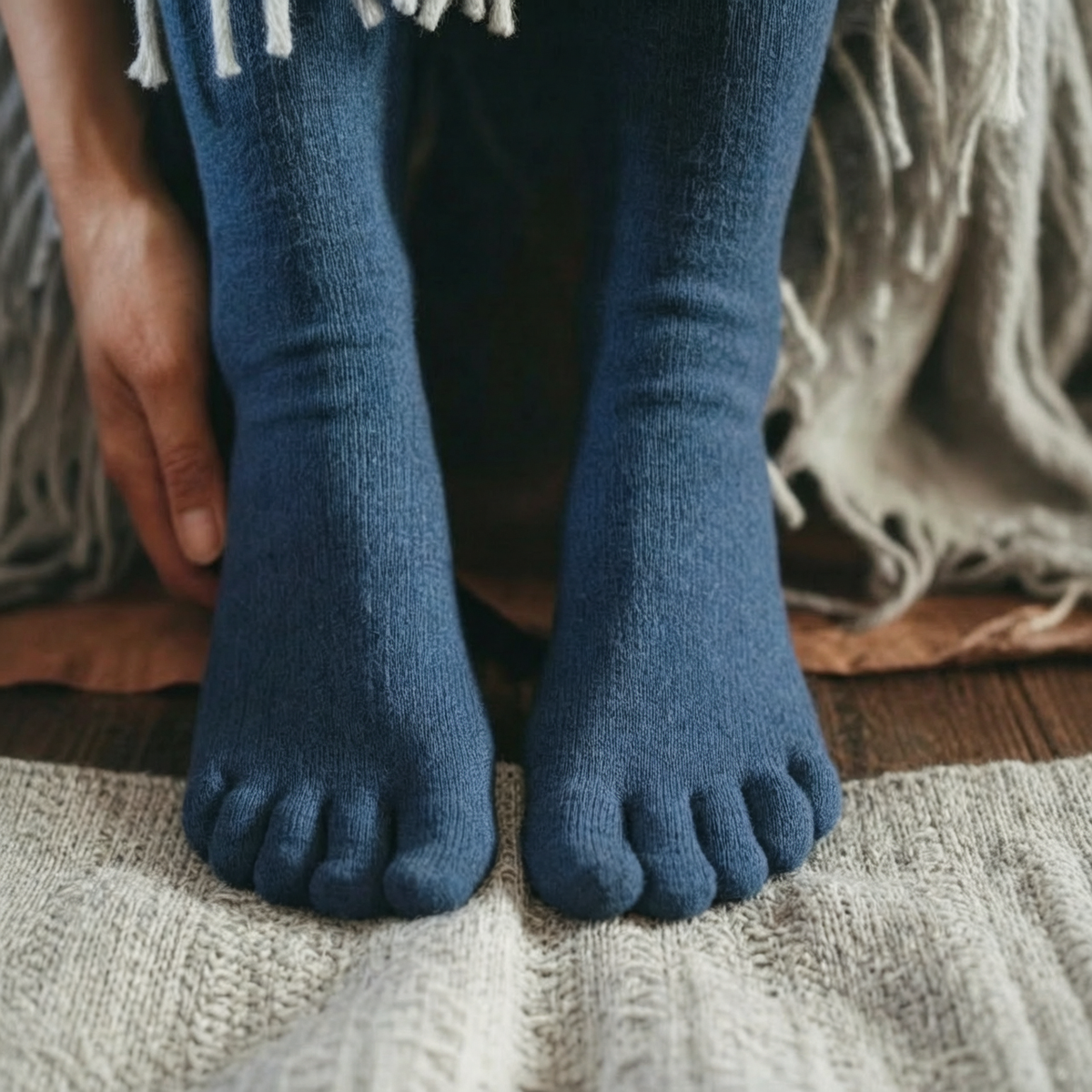 WARM MID-CALF Navy five-toe socks