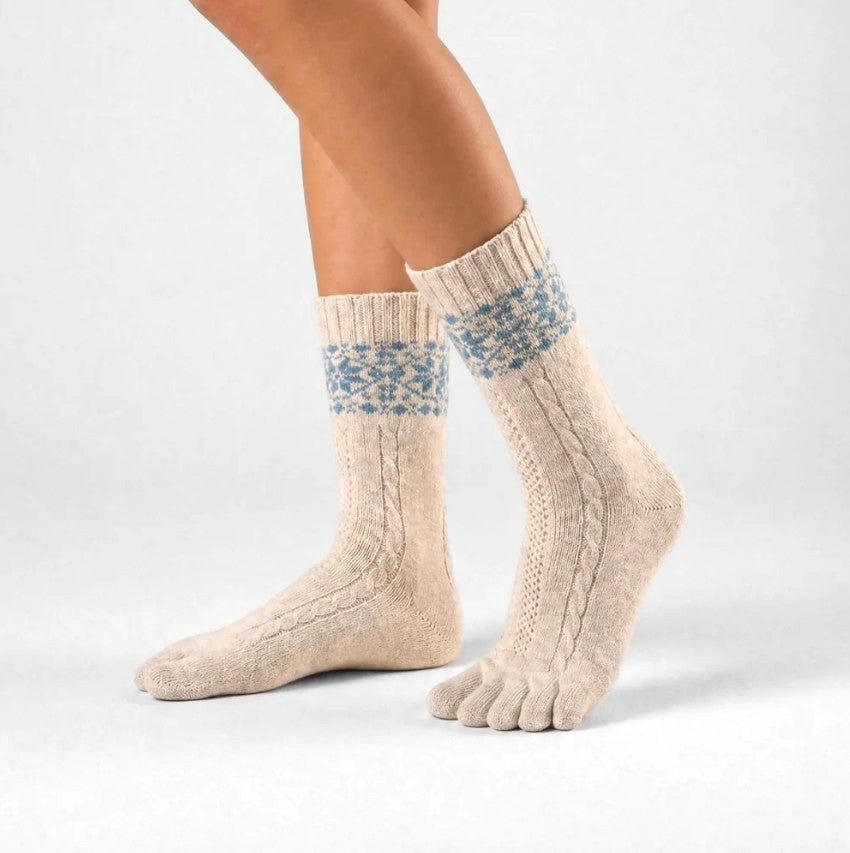 SNOWFLAKERS Beige-Blue Cashmere Toe Socks