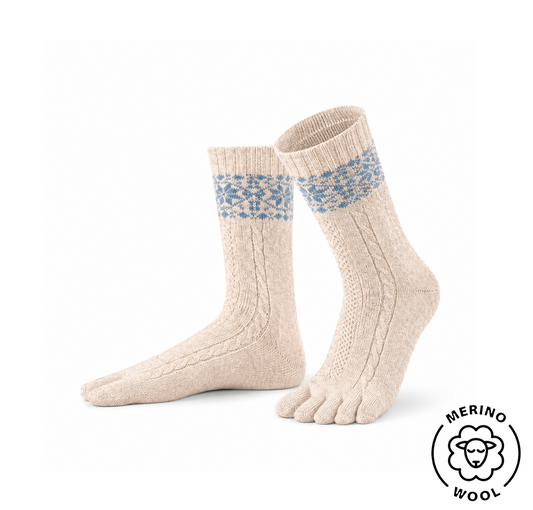 SNOWFLAKERS MID-CALF Beige-Blue Cashmere Toe Socks