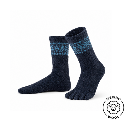 SNOWFLAKERS MID-CALF Black-Blue Cashmere Toe Socks