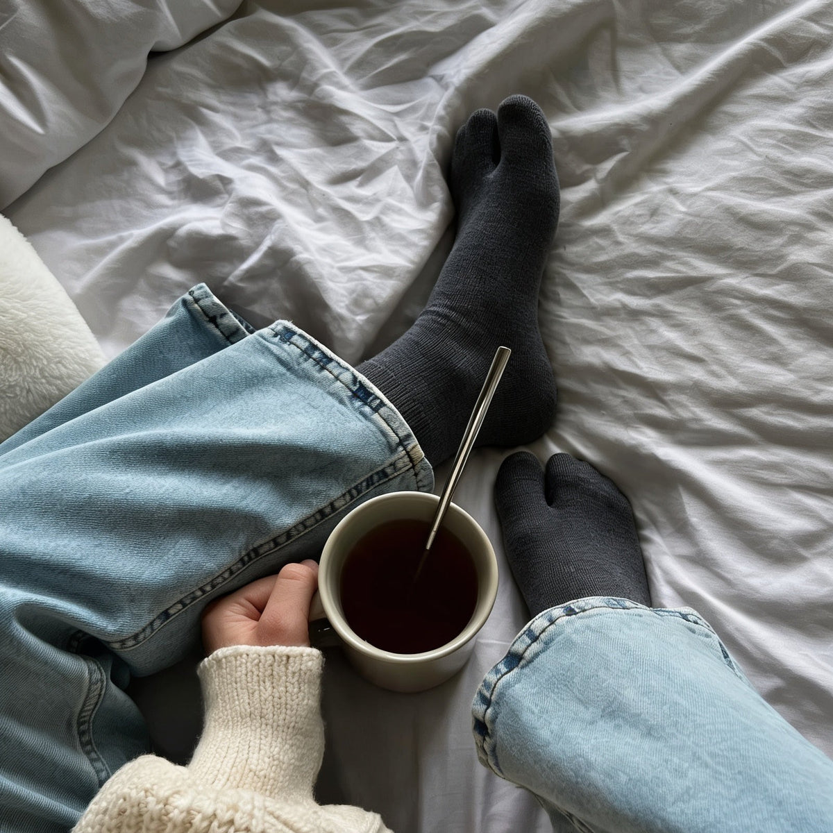 WARM TABI QUARTER Dark Grey split big toe socks