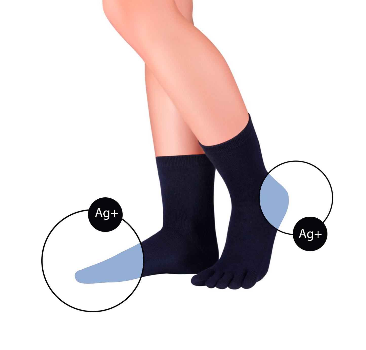 SILVER PROTECT QUARTER Dark Blue five-toe socks